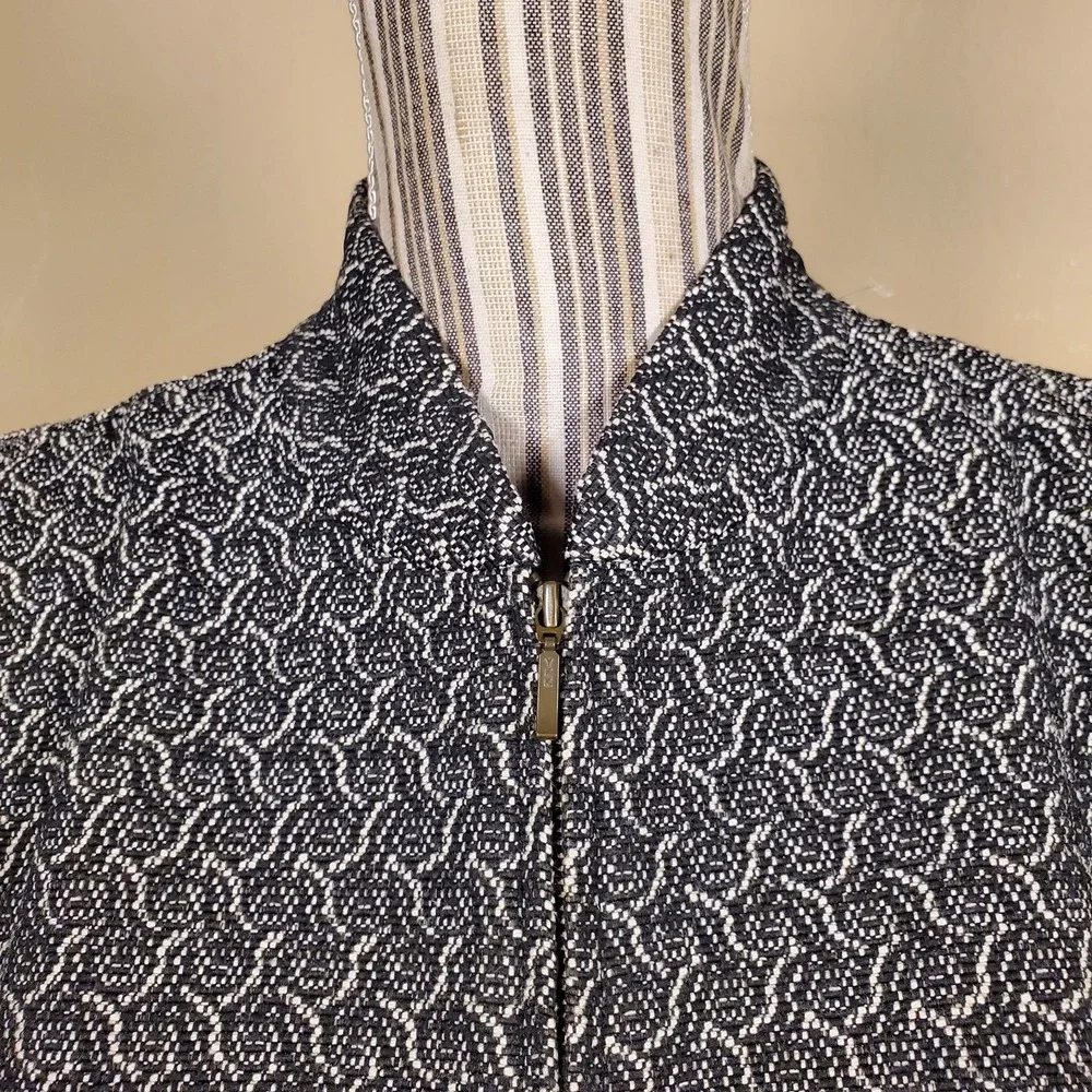 Eileen‎ Fisher Black  White cotton jacket Jacquard Full Zip Jacket Petite Small